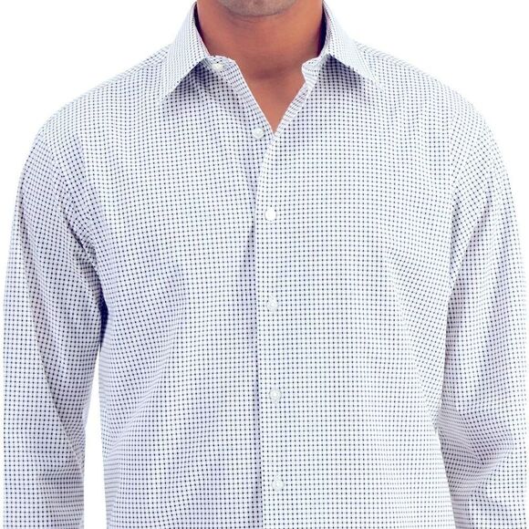 CLUB ROOM |Men's Classic/Regular-Fit 
Check Dress Shirt white grey M 15-15 1/2 - Picture 3 of 6